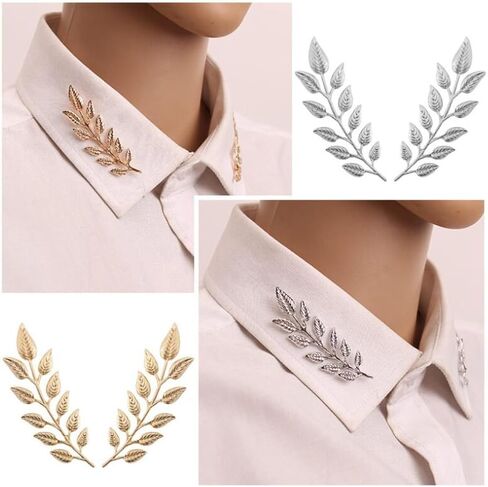 Gentlemen Suit Gold Brooches Simple Elegant 1 Pair Elegant Wheat Leaf Suit Clip Collar Pin Brooch Unisex in Kuwait
