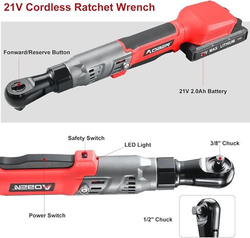AOBEN Extended Cordless Ratchet Wrench Kit, 4.7" Long Reach 3/8" ratchet,40 Ft-lbs Electric Power Ratchet Set with Variable Speed Trigger,2 Packs 2000mAh Lithium-Ion Battery And Charger,8 Sockets in Saudi Arabia