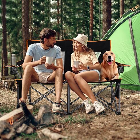 Camping Chairs Oversized Camping Chair Portable Lawn Chair Double Camping Chair for Adults Heavy Duty Folding Chair Support 700LBS with Big Side Organizer Pockets for Camping/Car Trunk/Beach/Campfires in Saudi Arabia