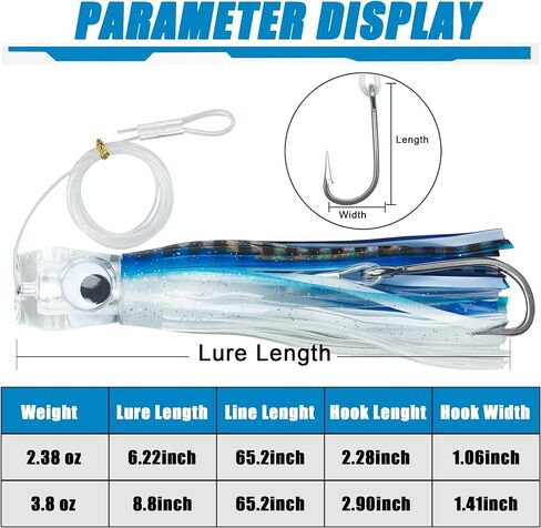 Saltwater Trolling Lure 8.8inch/6inch Fishing Soft Octopus Skirts Bait Big Game Shark Hooks Marlin Lure Tuna Mahi Dolphin Durado Wahoo Rigged Trolling Lure in Kuwait