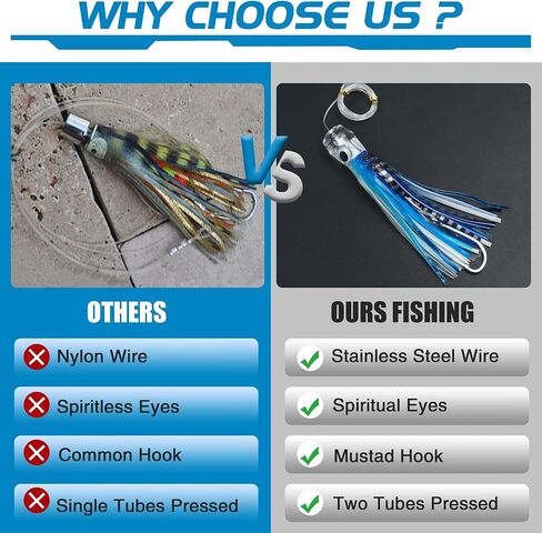 Saltwater Trolling Lure 8.8inch/6inch Fishing Soft Octopus Skirts Bait Big Game Shark Hooks Marlin Lure Tuna Mahi Dolphin Durado Wahoo Rigged Trolling Lure in Kuwait