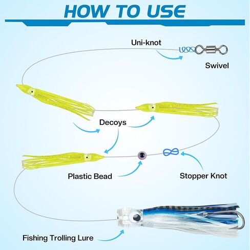Saltwater Trolling Lure 8.8inch/6inch Fishing Soft Octopus Skirts Bait Big Game Shark Hooks Marlin Lure Tuna Mahi Dolphin Durado Wahoo Rigged Trolling Lure in Kuwait
