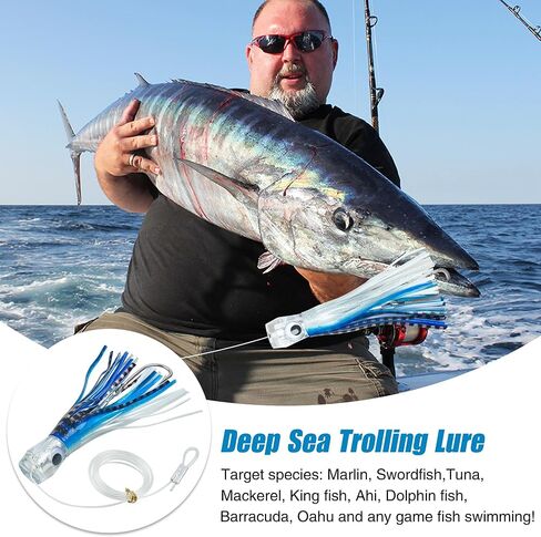 Saltwater Trolling Lure 8.8inch/6inch Fishing Soft Octopus Skirts Bait Big Game Shark Hooks Marlin Lure Tuna Mahi Dolphin Durado Wahoo Rigged Trolling Lure in Kuwait