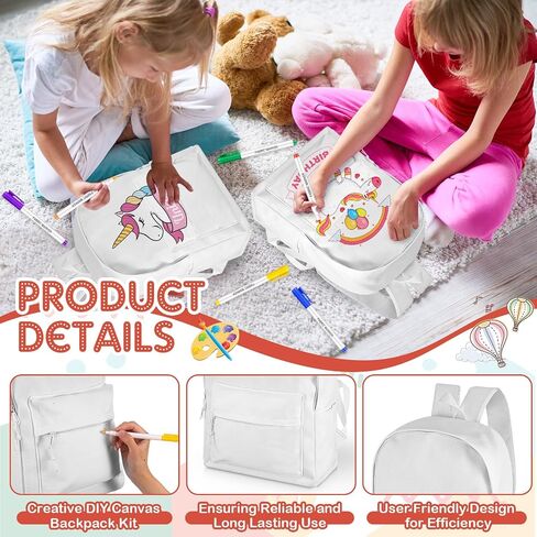 4 قطع من Abbylike حقيبة ظهر من القماش DIY خفيفة الوزن وحقائب نهارية كاجوال وحقيبة ظهر بيضاء 10 قطع من أقلام صناعة القماش لحقيبة الظهر مع علامات قماش الجيب للنساء والرجال والأولاد والبنات in Kuwait