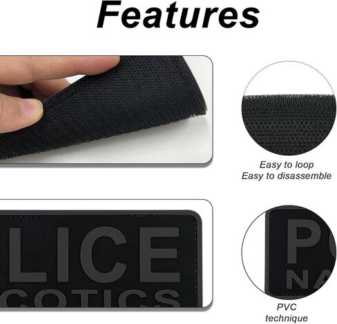 رقعة مخدرات الشرطة مقاس 8.5 × 3 بوصة من مادة PVC مع قفل خطاف خلفي للسترة الموحدة للملابس القتالية وحقيبة ظهر (أسود وأبيض) in Kuwait