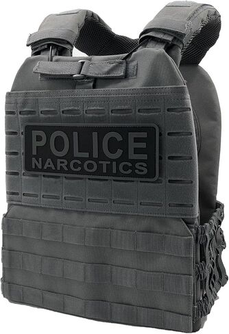 رقعة مخدرات الشرطة مقاس 8.5 × 3 بوصة من مادة PVC مع قفل خطاف خلفي للسترة الموحدة للملابس القتالية وحقيبة ظهر (أسود وأبيض) in Kuwait