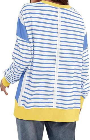 Yousify Oversized Sweatshirts for Women Loose Fit Crewneck Striped Color Block Long Sleeve Tops S-2XL in Saudi Arabia