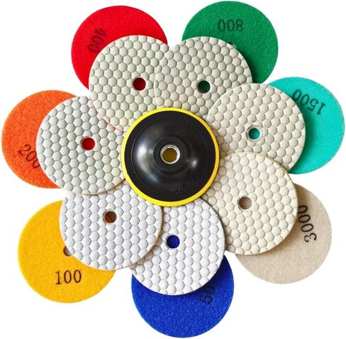 Dry Diamond Polishing Pads Set 7 pcs for Granite Marble Quartz Stone Countertop Tiles 4 Inch 50-3000 Grit Susukii in Kuwait