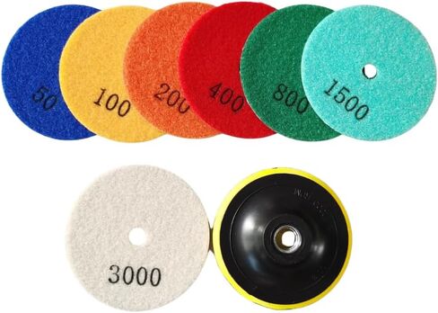 Dry Diamond Polishing Pads Set 7 pcs for Granite Marble Quartz Stone Countertop Tiles 4 Inch 50-3000 Grit Susukii in Kuwait