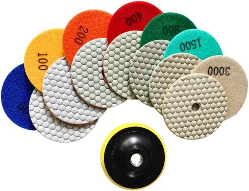 Dry Diamond Polishing Pads Set 7 pcs for Granite Marble Quartz Stone Countertop Tiles 4 Inch 50-3000 Grit Susukii in Kuwait