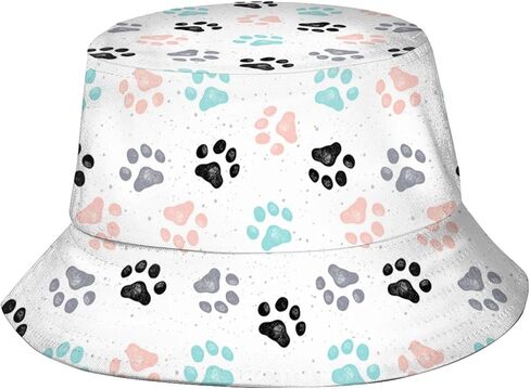 Dog Paw Print Bucket Hat Cute Fisherman Hat Colorful Paw Bucket Hats Sun Hat for Fishing Hiking Camping in Saudi Arabia