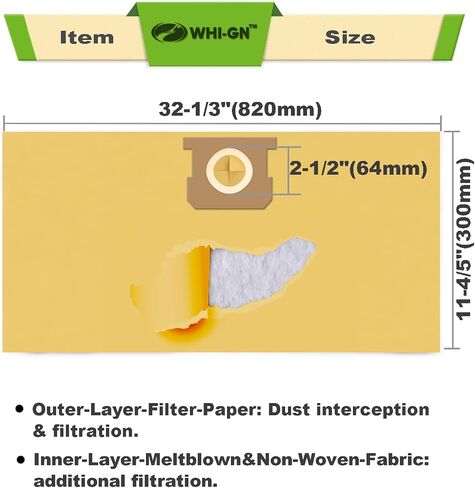 5 Pack Shop Vac Bags 10-14 Gallon - 90672 Type I Double Layer High Efficiency Vacuum Filter Bags 9067200 9067233 VF2005 + 2 Pack Foam Sleeve filter for Most Branded Wet/Dry Vacs in Saudi Arabia