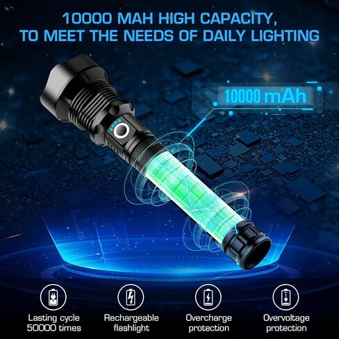 مصابيح LED قابلة لإعادة الشحن 900000 لومن عالي، مصباح يدوي تكتيكي فائق السطوع XHP90.2 مع زوومابلي، 5 أوضاع، مصابيح يدوية قوية لحالات الطوارئ والمشي لمسافات طويلة والتخييم in Saudi Arabia