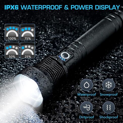 مصابيح LED قابلة لإعادة الشحن 900000 لومن عالي، مصباح يدوي تكتيكي فائق السطوع XHP90.2 مع زوومابلي، 5 أوضاع، مصابيح يدوية قوية لحالات الطوارئ والمشي لمسافات طويلة والتخييم in Saudi Arabia
