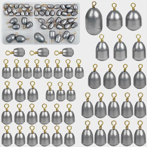 Fishing Weight Sinker,21pcs/50pcs Iron Weights Kit Assorted Size Bass Casting Sinker with Ring Water Drop Weight for Freshwater Saltwater Fishing in Kuwait