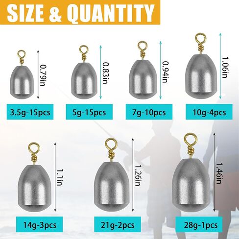 Fishing Weight Sinker,21pcs/50pcs Iron Weights Kit Assorted Size Bass Casting Sinker with Ring Water Drop Weight for Freshwater Saltwater Fishing in Kuwait