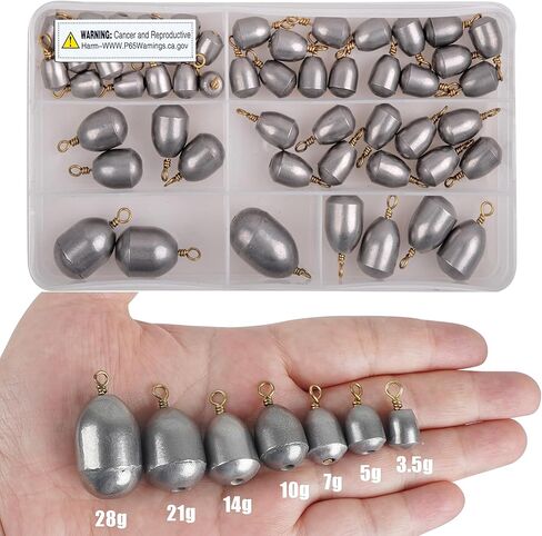 Fishing Weight Sinker,21pcs/50pcs Iron Weights Kit Assorted Size Bass Casting Sinker with Ring Water Drop Weight for Freshwater Saltwater Fishing in Kuwait