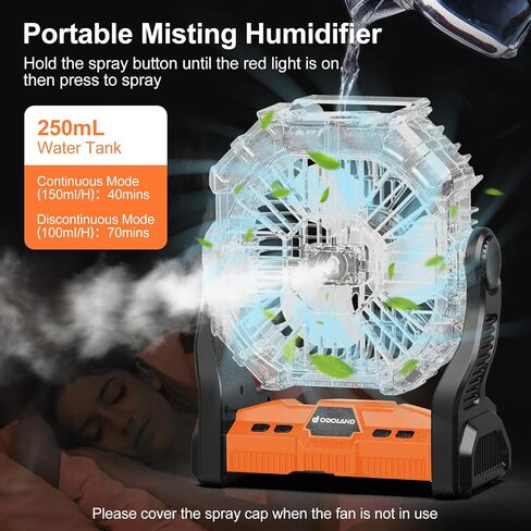 Odoland 20000mAh Camping Fan, Portable Misting Fan with RGB Light, Battery Operated Rechargeable Mister Tent Fan with Hook & 250mL Water Tank, Cooling Mist Fans for Outdoor Beach Patios RV Car Summer in Saudi Arabia
