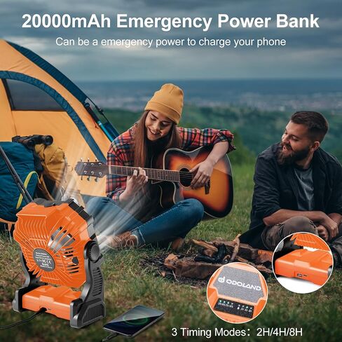 Odoland 20000mAh Camping Fan, Portable Misting Fan with RGB Light, Battery Operated Rechargeable Mister Tent Fan with Hook & 250mL Water Tank, Cooling Mist Fans for Outdoor Beach Patios RV Car Summer in Saudi Arabia