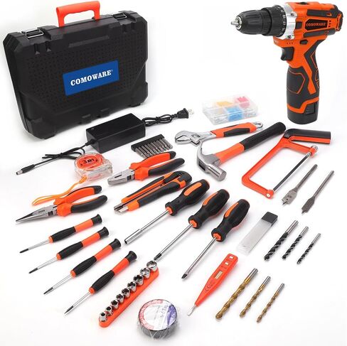 COMOWARE 12V Pink Cordless Drill Driver and Home Tool Kit, Pink Drill Set for Women, Lady's Home Repairing Tool Kit with Power Drill, Large-Capacity Tool Storage Bag Included in Saudi Arabia