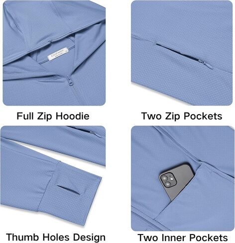 COOFANDY Men Full Zip UPF 50 Sun Protection Hoodie Jacket Long Sleeve Lightweight Breathable UV Shirts with Pockets in Kuwait