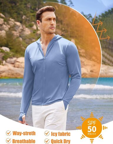 COOFANDY Men Full Zip UPF 50 Sun Protection Hoodie Jacket Long Sleeve Lightweight Breathable UV Shirts with Pockets in Kuwait