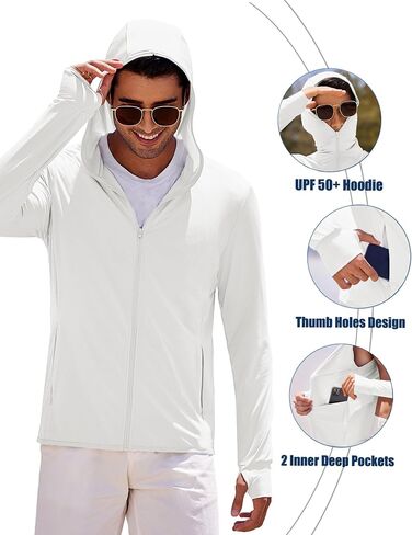 COOFANDY Men Full Zip UPF 50 Sun Protection Hoodie Jacket Long Sleeve Lightweight Breathable UV Shirts with Pockets in Kuwait