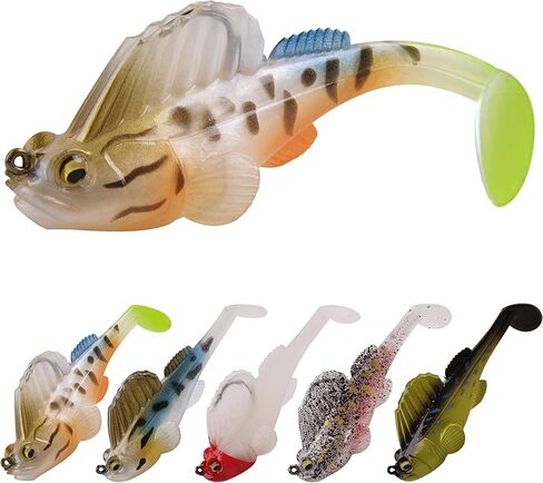 طُعم صيد السمك من OROOTL لباس السباحة المجهزة مسبقًا بدون أعشاب من البلاستيك الناعم ورؤوس تهزهز وذيل السباحة لسمك السلمون المرقط بايك والي وصيد الأسماك في المياه العذبة والمياه المالحة in Kuwait