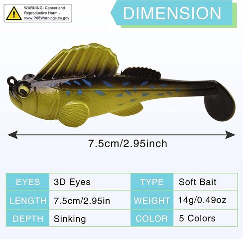 طُعم صيد السمك من OROOTL لباس السباحة المجهزة مسبقًا بدون أعشاب من البلاستيك الناعم ورؤوس تهزهز وذيل السباحة لسمك السلمون المرقط بايك والي وصيد الأسماك في المياه العذبة والمياه المالحة in Kuwait