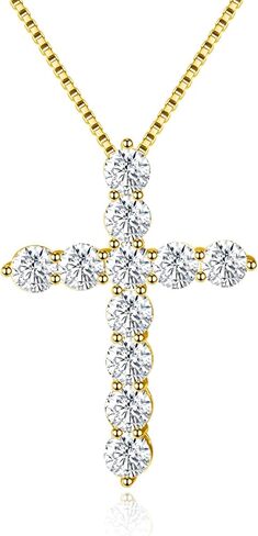Diamond Moissanite Cross Chain Pendant: GRA Certificate D-F Color Vvs1 Clarity Diamond-Like Effect Sterling Silver 14k White Gold Cross Necklace 18+3 Inch Chain Extender For Men Women Mother's Day Valentine'Day Jewelry Gifts 3 Carats in Saudi Arabia