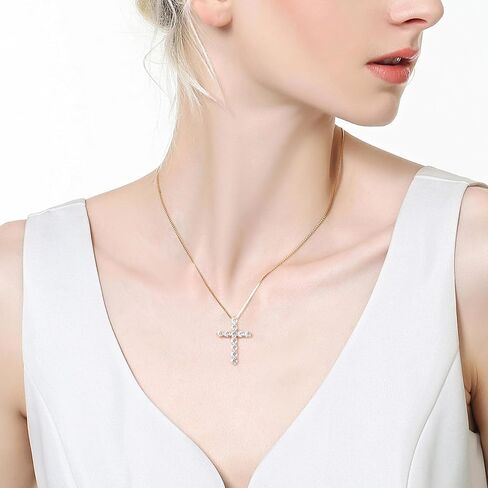 Diamond Moissanite Cross Chain Pendant: GRA Certificate D-F Color Vvs1 Clarity Diamond-Like Effect Sterling Silver 14k White Gold Cross Necklace 18+3 Inch Chain Extender For Men Women Mother's Day Valentine'Day Jewelry Gifts 3 Carats in Saudi Arabia