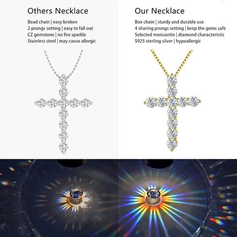 Diamond Moissanite Cross Chain Pendant: GRA Certificate D-F Color Vvs1 Clarity Diamond-Like Effect Sterling Silver 14k White Gold Cross Necklace 18+3 Inch Chain Extender For Men Women Mother's Day Valentine'Day Jewelry Gifts 3 Carats in Saudi Arabia