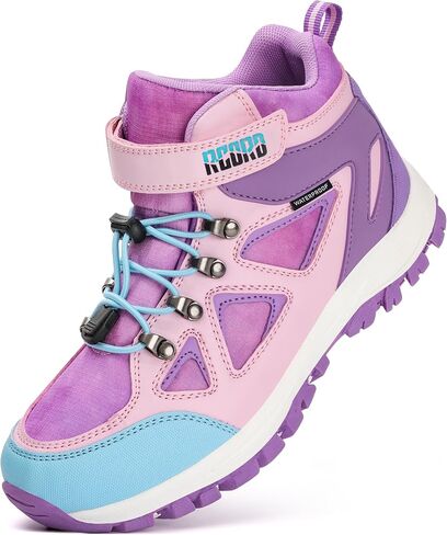 R CORD Kids Hiking Boots Drawstring Closure Girls Hiking Boots Waterproof Durable TPR Traction Outsole Anti-Skid Athletic Outdoor Boots in Kuwait