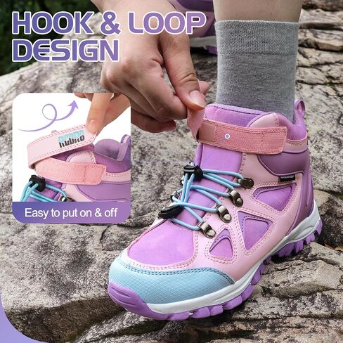 R CORD Kids Hiking Boots Drawstring Closure Girls Hiking Boots Waterproof Durable TPR Traction Outsole Anti-Skid Athletic Outdoor Boots in Kuwait