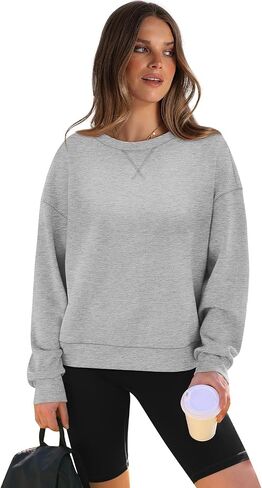 WIHOLL Sweatshirt for Women Crewneck Long Sleeve Pullover Loose Fit Crop Tops 2024 Fall Fashion Clothes in Saudi Arabia