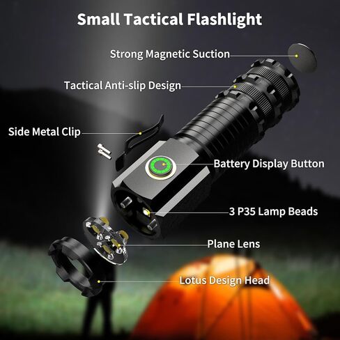 Wind&Moon Mini Flashlight Rechargeable,5000 Lumens Small Flashlights Powerful Pocket Flash Light with Clip,Magnetic EDC Flash-Light 5 Modes for Outdoor, Camping, Hiking, Emergency (2 Pack) in Saudi Arabia