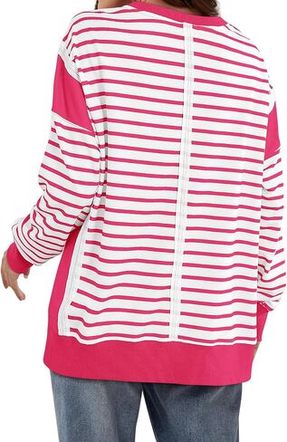 Yousify Oversized Sweatshirts for Women Loose Fit Crewneck Striped Color Block Long Sleeve Tops S-2XL in Saudi Arabia
