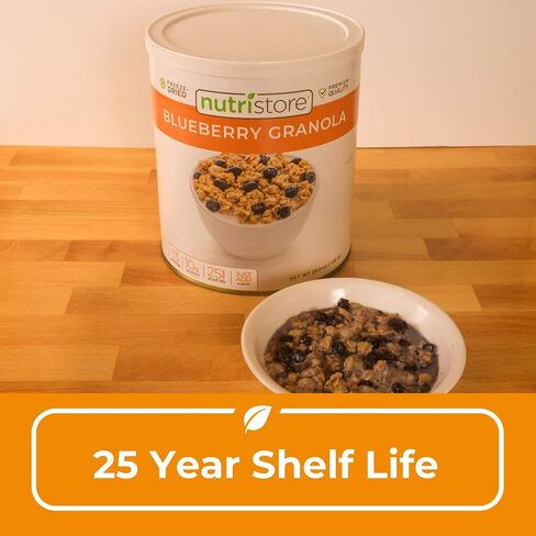 Nutristore Freeze-Dried Blueberry Granola | Emergency Survival Bulk Food Storage Meal | Perfect for Everyday Quick Meals and Long-Term Storage | 25 Year Shelf Life | USDA Inspected (1-Pack) in Saudi Arabia