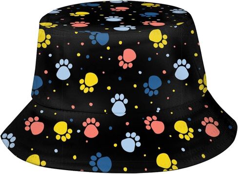 Dog Paw Print Bucket Hat Cute Fisherman Hat Colorful Paw Bucket Hats Sun Hat for Fishing Hiking Camping in Saudi Arabia