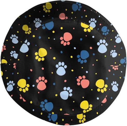 Dog Paw Print Bucket Hat Cute Fisherman Hat Colorful Paw Bucket Hats Sun Hat for Fishing Hiking Camping in Saudi Arabia