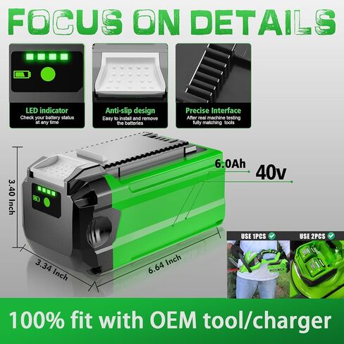 【3rd Upgrade】 CaliHutt 6.0Ah 40V Replacement Battery for Greenworks 40V Battery G-MAX 29472 29462 29252 20202 22262 25312 Cordless Power Tools Lithium-ion Battery in Saudi Arabia
