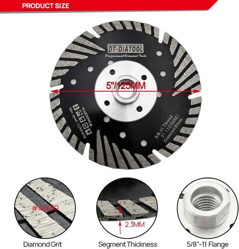 DT-DIATOOL 5 Inch Diamond Turbo Blade Cutting Granite Marble Concrete Hard Stones in Saudi Arabia