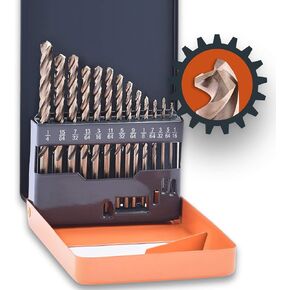 Lichamp 21PCS HSS Cobalt Drill Bits Set 1/16" to 3/8" with Three Flute for Hard Metal, Hardened Stainless Steel and Cast Iron