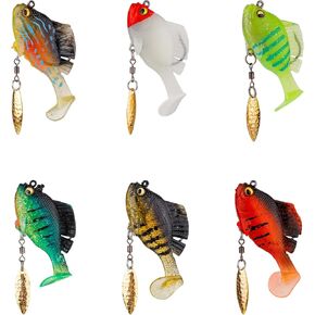 6pcs Pre-Rigged Jig Head Soft Fishing Lures, Plastic Fishing Paddle Tail Swimbaits with Hidden Hooks in The Top Fin Topwater Fishing Lures Bait Equipment for Saltwater Freshwater Bass Trout