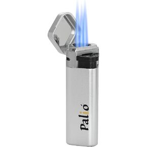 Palió Treo Triple Jet Flame Butane Torch Lighter for Cigars, Navy Blue | Wind Resistant, Oversized Refillable Fuel Tank, Adjustable Flame, Easy Push Ignition, Flip-Top Lid, High Altitude Tested
