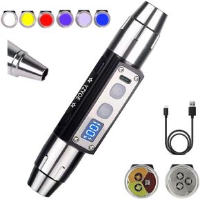6LED Jade Recognition Flashlight, Outdoor Gemstone Mineral Detection Light with Charged Quantity Display, White Light, Yellow Light, Red Light, Blue Light, 395UV and 365UV UV Pens.