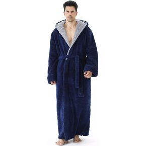 Hellomamma Mens Fleece Plush Robe Warm Soft Collar Shawl Bathrobe