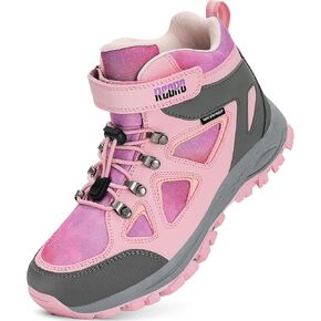 R CORD Kids Hiking Boots Drawstring Closure Girls Hiking Boots Waterproof Durable TPR Traction Outsole Anti-Skid Athletic Outdoor Boots