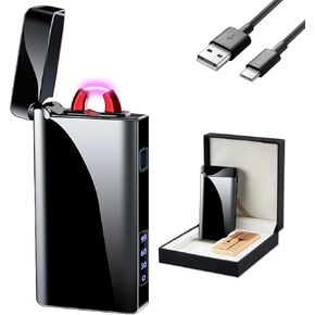 Arc Plasma Flame Lighter Windproof Lighter Outdoor, Electric Lighter Rechargeable USB-C Lighter with LED Battery Indicator (Matte Black)