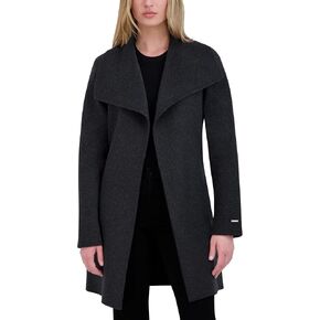 TAHARI Women's Lightweight Wool Wrap Coat with Tie Belt, Deep Charcoal, Medium